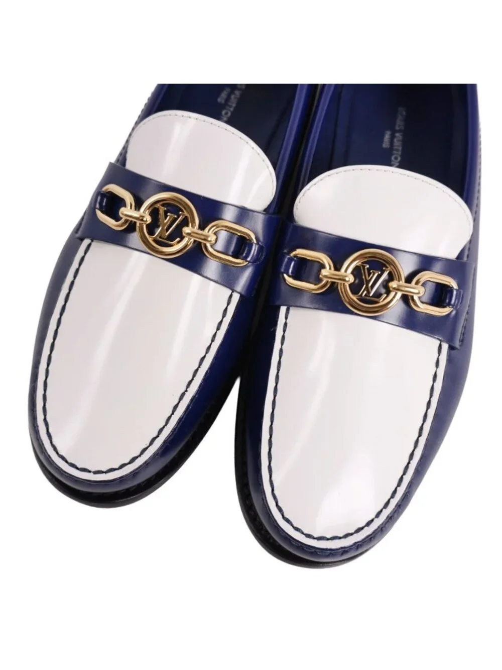 Louis Vuitton Loafers Moccasins Chess Line Circle Logo Leather Shoes Navy